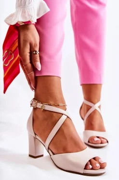 Buty Sergio Leone Sandały Na Słupku|Sandały Na Obcasie*Skórzane Sandały Na Słupku Beżowe Damess