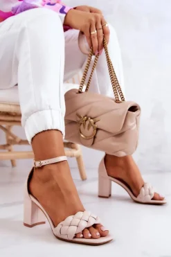 Boto Sandały Na Obcasie*Skórzane Sandały Na Słupku Beżowe Lorelei