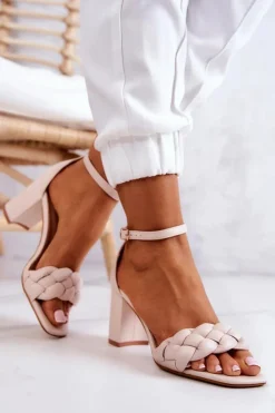 Boto Sandały Na Obcasie*Skórzane Sandały Na Słupku Beżowe Lorelei