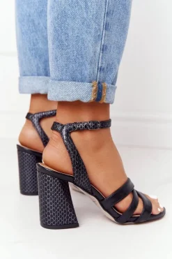 Damskie Boto Skórzane Sandały Na Słupku Czarne Visconi 4400476