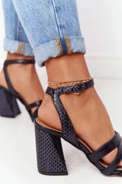 Damskie Boto Skórzane Sandały Na Słupku Czarne Visconi 4400476