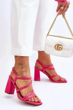 Boto Sandały Na Obcasie*Skórzane Sandały Na Słupku Fuksja Florentina