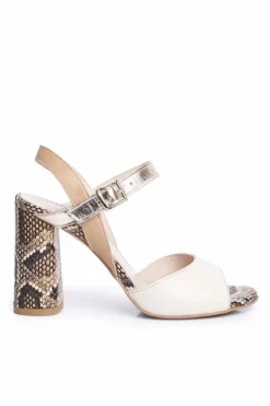 Outlet Laura Messi Skórzane Sandały Na Słupku 2136 Złoto Beżowe