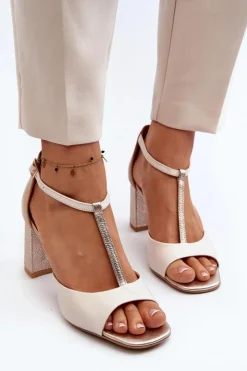 Sale Laura Messi Skórzane Sandały Na Słupku 2759 Beżowe Beżowy