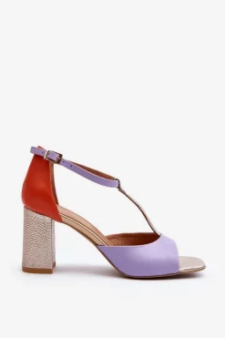 Laura Messi Sandały Na Słupku|Sandały Na Obcasie*Skórzane Sandały Na Słupku 2759 Fioletowe Fioletowy