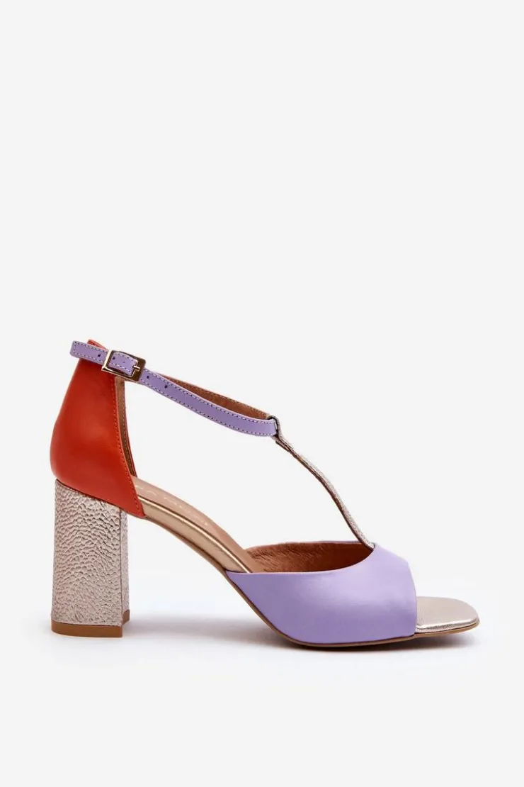 Laura Messi Sandały Na Słupku|Sandały Na Obcasie*Skórzane Sandały Na Słupku 2759 Fioletowe Fioletowy