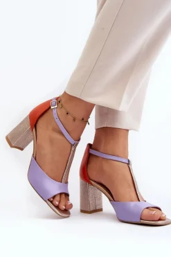 Laura Messi Sandały Na Słupku|Sandały Na Obcasie*Skórzane Sandały Na Słupku 2759 Fioletowe Fioletowy