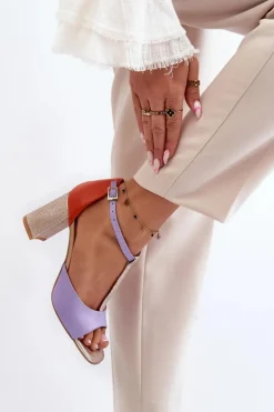 Laura Messi Sandały Na Słupku|Sandały Na Obcasie*Skórzane Sandały Na Słupku 2759 Fioletowe Fioletowy