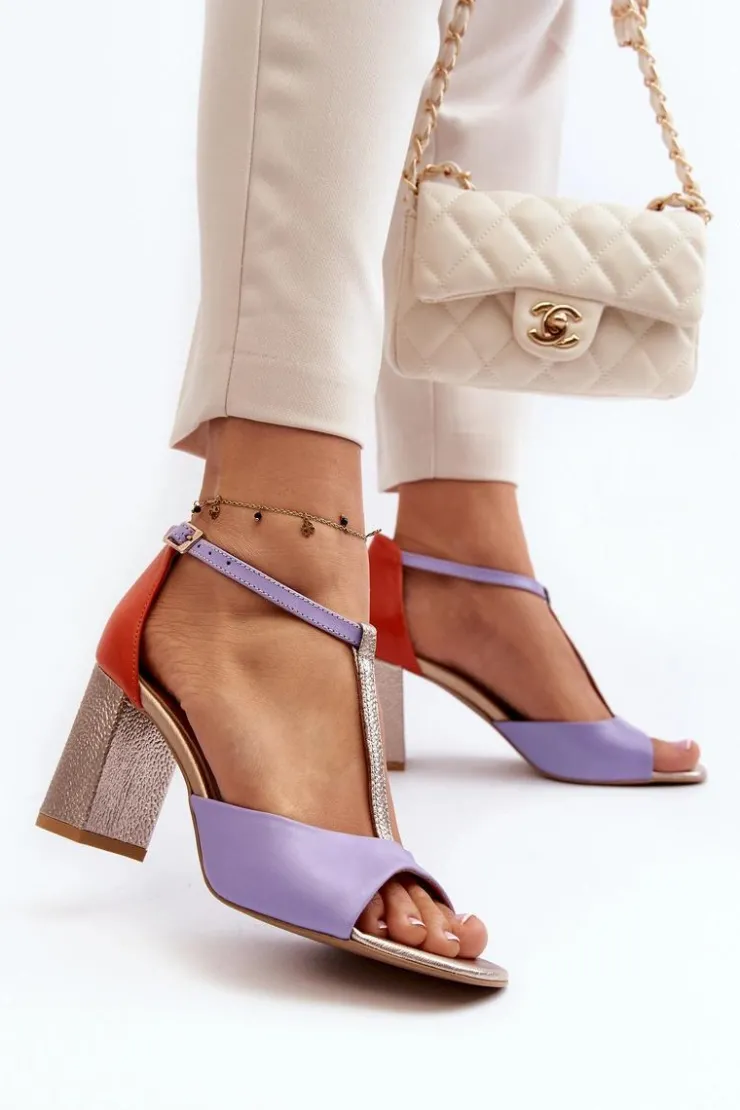 Laura Messi Sandały Na Słupku|Sandały Na Obcasie*Skórzane Sandały Na Słupku 2759 Fioletowe Fioletowy