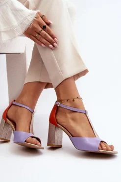 Laura Messi Sandały Na Słupku|Sandały Na Obcasie*Skórzane Sandały Na Słupku 2759 Fioletowe Fioletowy