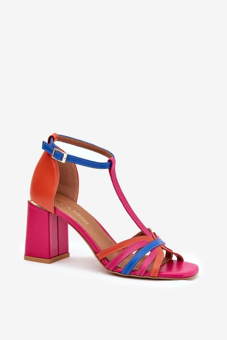 Discount Laura Messi Skórzane Sandały Na Słupku 2879 Multikolor