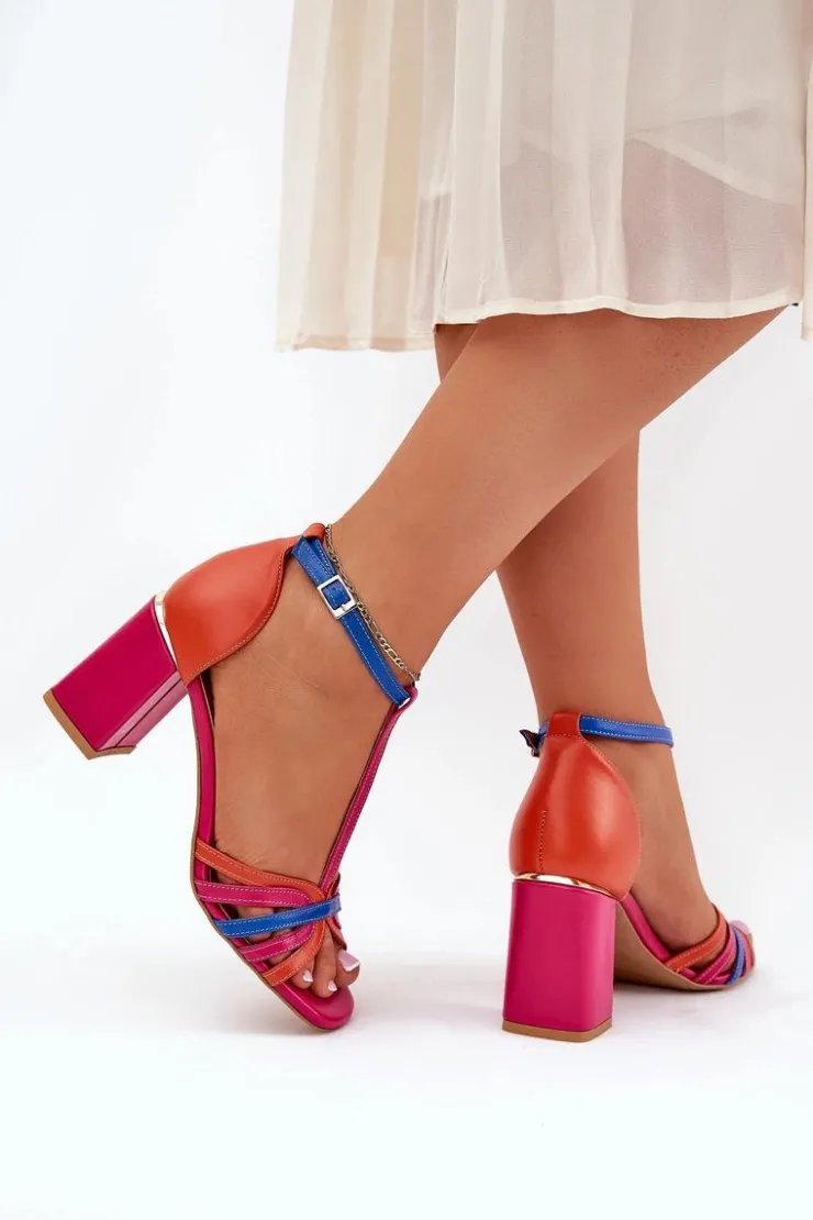 Discount Laura Messi Skórzane Sandały Na Słupku 2879 Multikolor