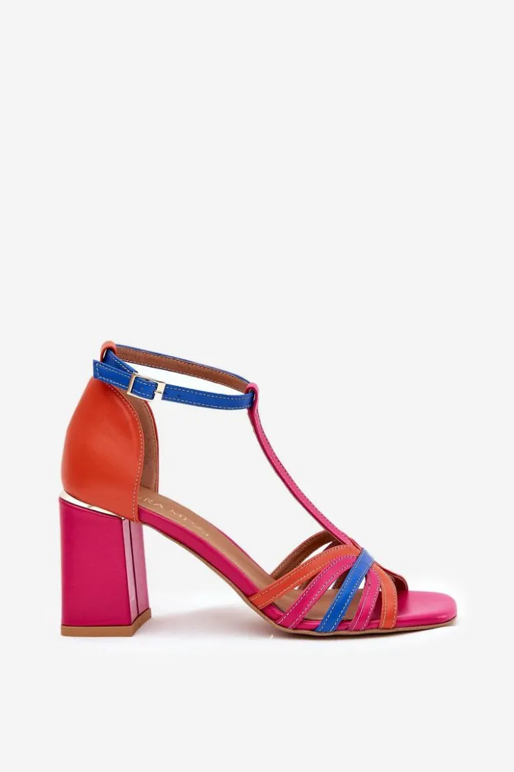 Discount Laura Messi Skórzane Sandały Na Słupku 2879 Multikolor