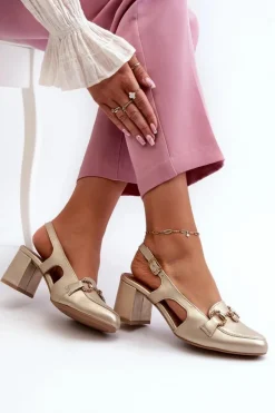 Maciejka Sandały Na Słupku|Sandały Na Obcasie*Skórzane Sandały Na Słupku 06419-25 Złote