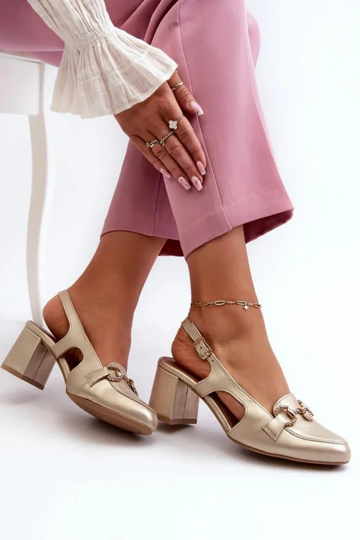 Maciejka Sandały Na Słupku|Sandały Na Obcasie*Skórzane Sandały Na Słupku 06419-25 Złote