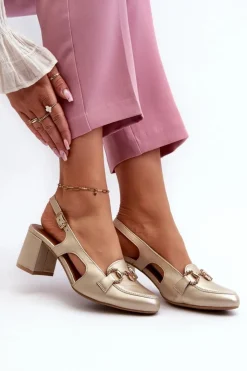 Maciejka Sandały Na Słupku|Sandały Na Obcasie*Skórzane Sandały Na Słupku 06419-25 Złote