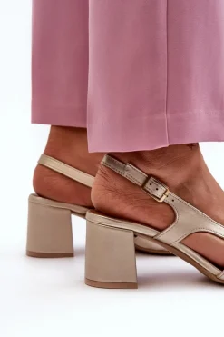 Maciejka Sandały Na Słupku|Sandały Na Obcasie*Skórzane Sandały Na Słupku 06419-25 Złote