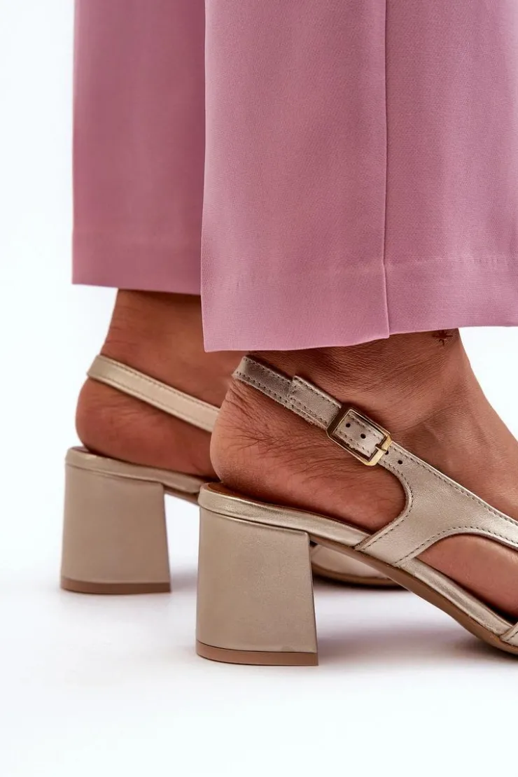 Maciejka Sandały Na Słupku|Sandały Na Obcasie*Skórzane Sandały Na Słupku 06419-25 Złote