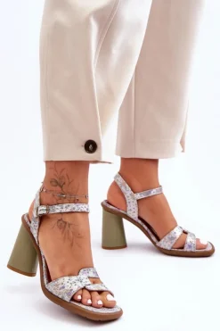 Online Maciejka Skórzane Sandały Na Słupku 06029-24 Biało-Zielone Biały