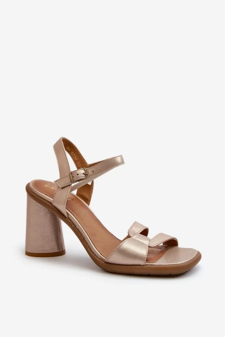 Damskie Maciejka Skórzane Sandały Na Słupku 06029-25 Złote