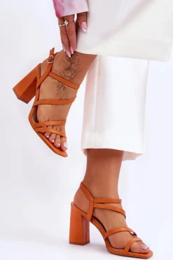 New Boto Skórzane Sandały Na Słupku Pomarańczowe Florentina