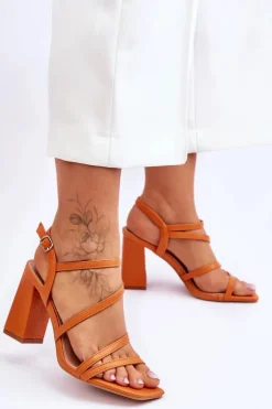New Boto Skórzane Sandały Na Słupku Pomarańczowe Florentina