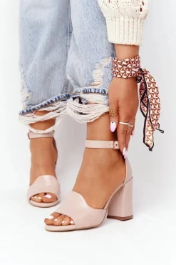 Boto Skórzane Sandały Na Słupku Visconi 4361537 Nude