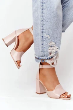 Boto Skórzane Sandały Na Słupku Visconi 4361537 Nude