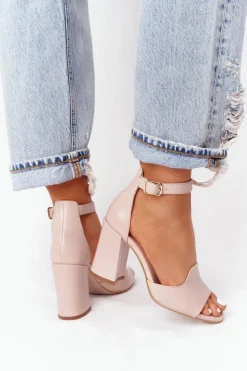 Boto Skórzane Sandały Na Słupku Visconi 4361537 Nude