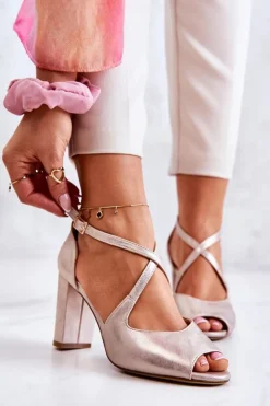 Damskie Buty Sergio Leone Skórzane Sandały Na Słupku Złote Lorita