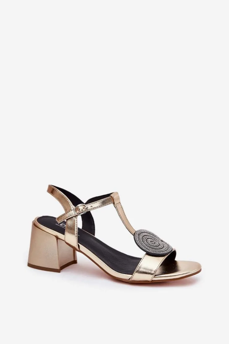Damskie buty S.Barski Skórzane Sandały Na Słupku Z Ozdobą D&A JC51-842 Złote Złoty