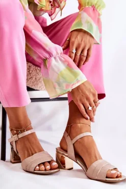 Online Buty Sergio Leone Skórzane Sandały Na Słupku Złoty Beż Corane