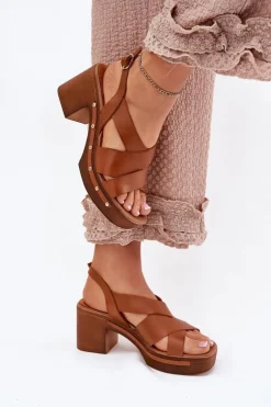 Zazoo Sandały Na Słupku|Sandały Na Obcasie*Skórzane Sandały Na Słupku 1081 Brązowe Brązowy