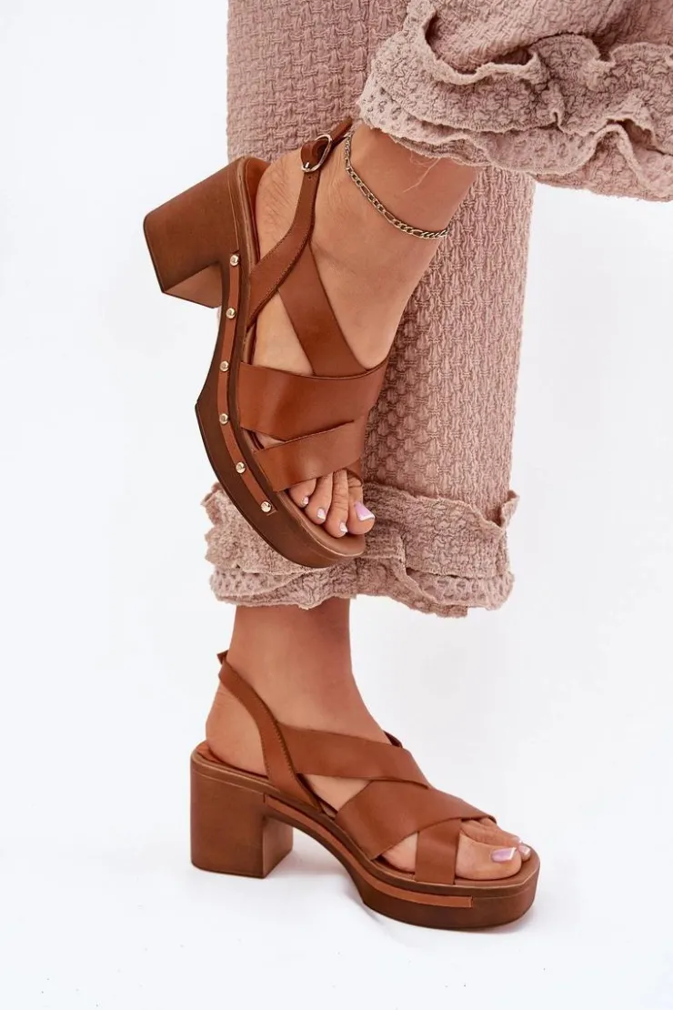 Zazoo Sandały Na Słupku|Sandały Na Obcasie*Skórzane Sandały Na Słupku 1081 Brązowe Brązowy