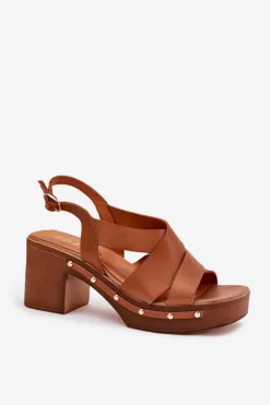 Zazoo Sandały Na Słupku|Sandały Na Obcasie*Skórzane Sandały Na Słupku 1081 Brązowe Brązowy
