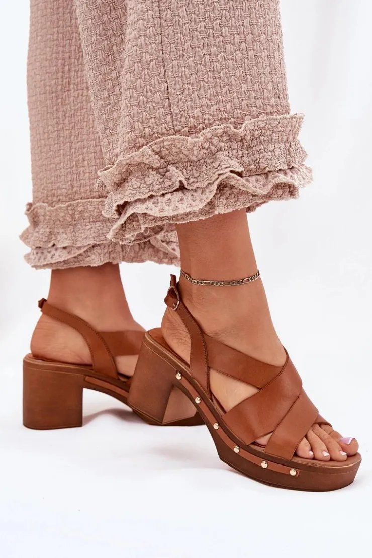 Zazoo Sandały Na Słupku|Sandały Na Obcasie*Skórzane Sandały Na Słupku 1081 Brązowe Brązowy