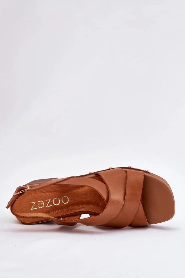 Zazoo Sandały Na Słupku|Sandały Na Obcasie*Skórzane Sandały Na Słupku 1081 Brązowe Brązowy