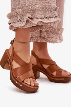 Zazoo Sandały Na Słupku|Sandały Na Obcasie*Skórzane Sandały Na Słupku 1081 Brązowe Brązowy