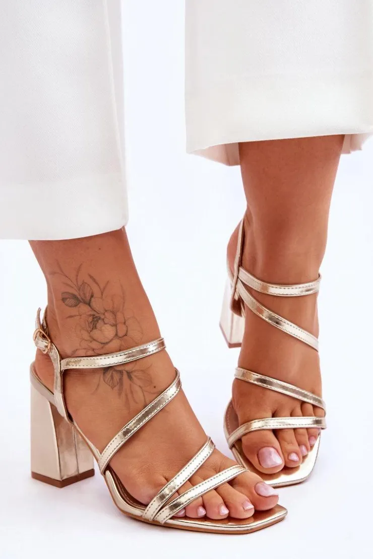 Sale Boto Skórzane Sandały Na Słupku Złote Florentina