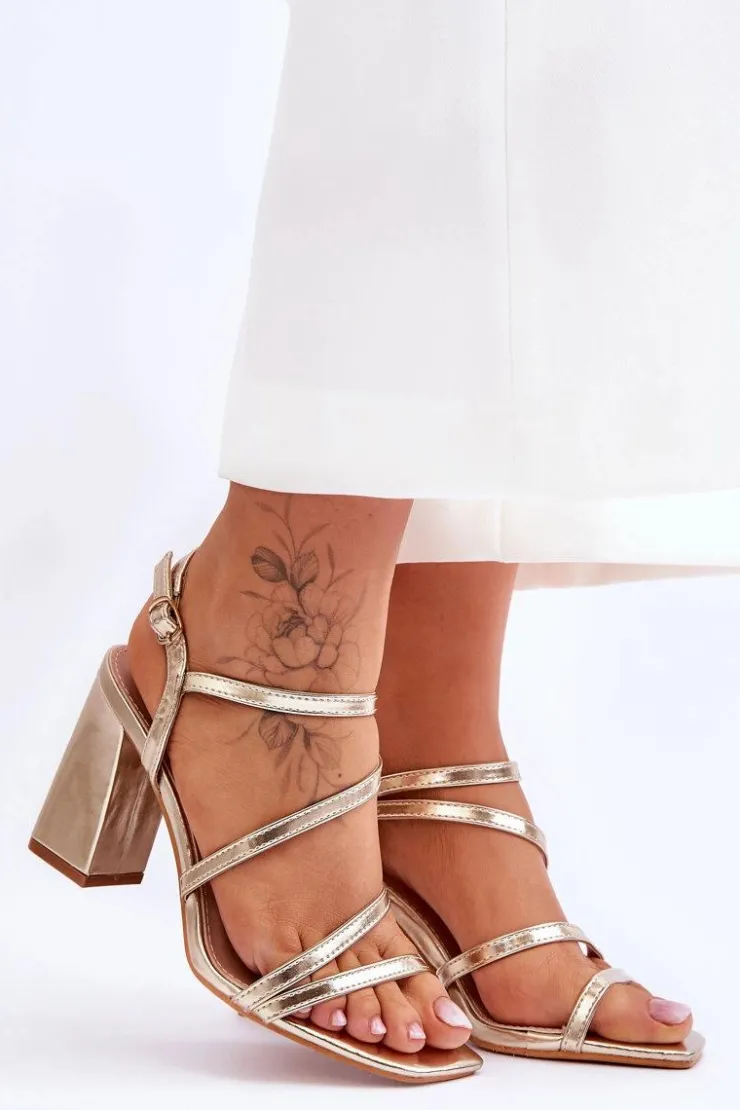 Sale Boto Skórzane Sandały Na Słupku Złote Florentina