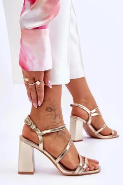 Sale Boto Skórzane Sandały Na Słupku Złote Florentina