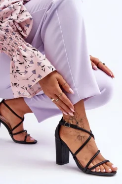 Boto Sandały Na Obcasie*Skórzane Sandały Na Słupku Z Paseczkami Czarne La Meria