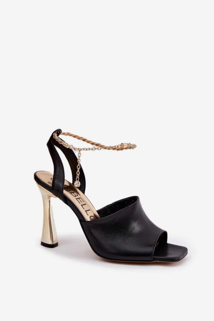 CheBello Sandały Na Obcasie*Skórzane Sandały Na Szpilce Z Ozdobną Bransoletą 4440 Czarne