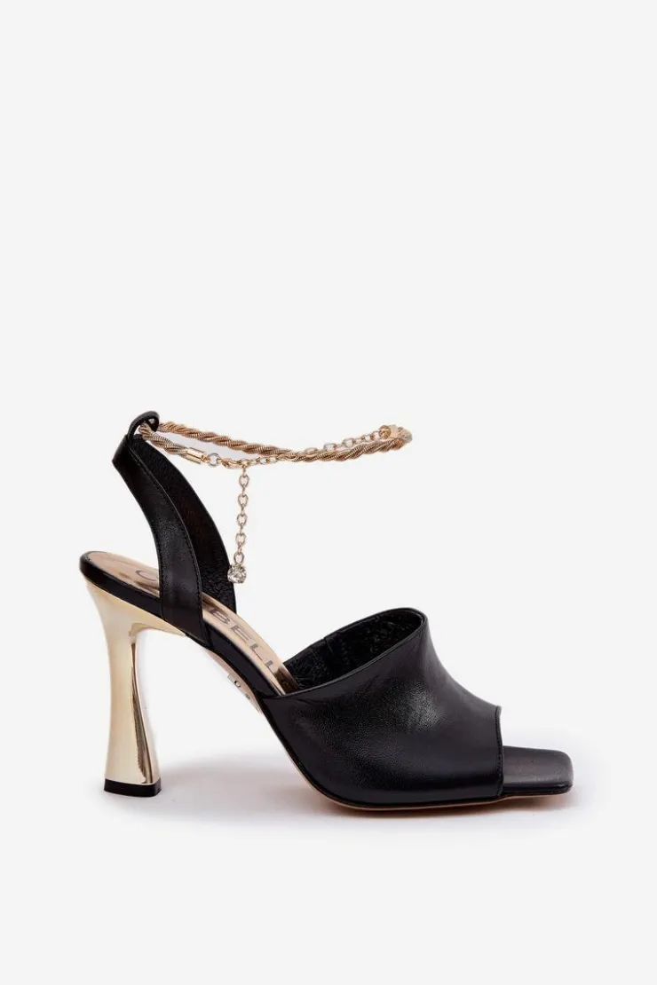 CheBello Sandały Na Obcasie*Skórzane Sandały Na Szpilce Z Ozdobną Bransoletą 4440 Czarne