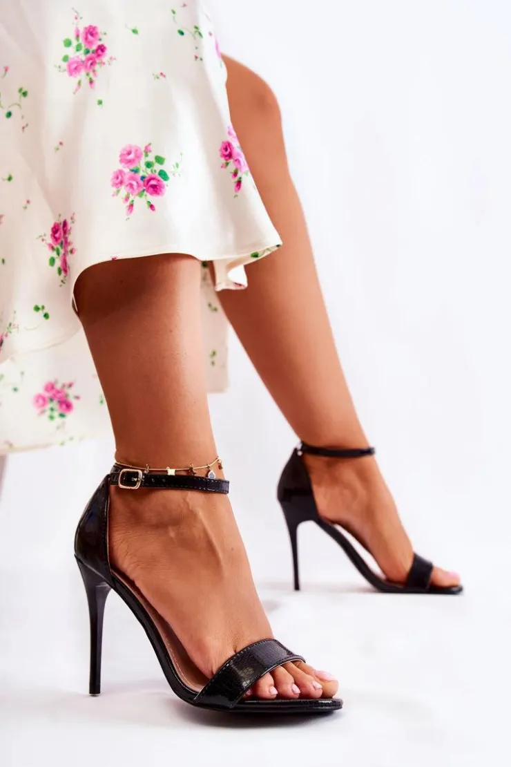 Boto Sandały Na Obcasie*Skórzane Sandały Na Szpilce Wężowe Czarne Liberty