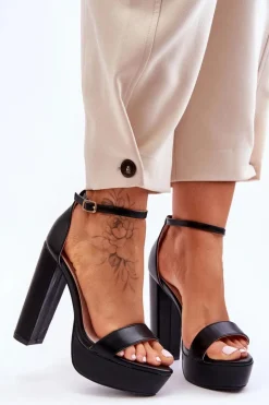 Damskie Boto Skórzane Sandały Na Wysokim Słupku I Platformie Czarne Sky Dream