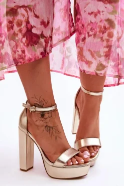 Outlet Boto Skórzane Sandały Na Wysokim Słupku I Platformie Złote Sky Dream