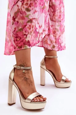 Outlet Boto Skórzane Sandały Na Wysokim Słupku I Platformie Złote Sky Dream