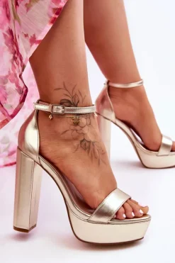 Outlet Boto Skórzane Sandały Na Wysokim Słupku I Platformie Złote Sky Dream