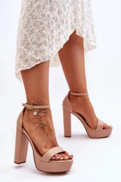 Discount Boto Skórzane Sandały Na Wysokim Słupku I Platformie Nude Sky Dream
